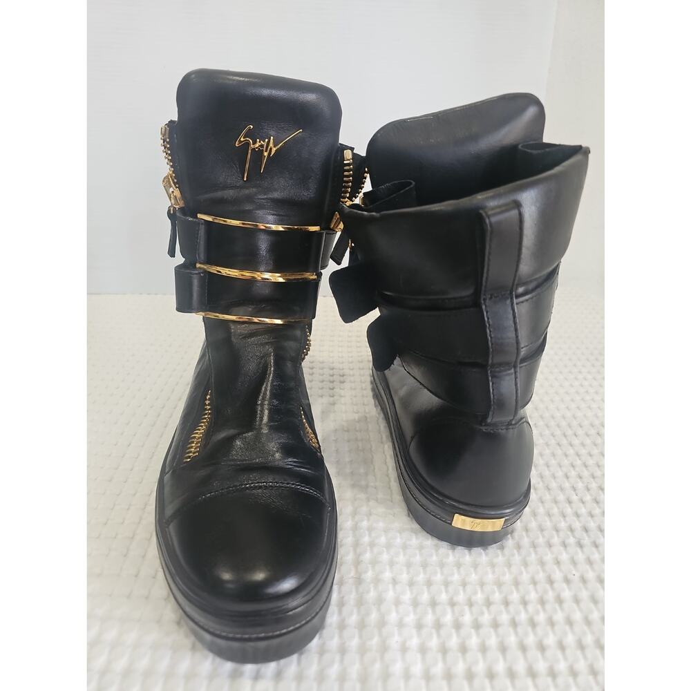 Giuseppe Zanotti Black Leather High Top Boot Sneakers Gold Zipper EU 43 - Picture 7 of 15